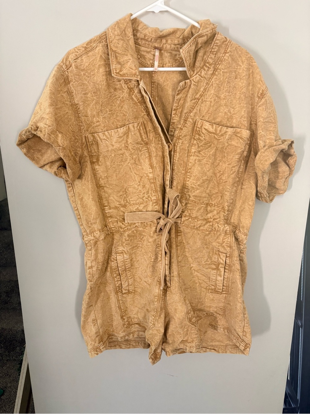 Free People Washed Tan Utility Romper